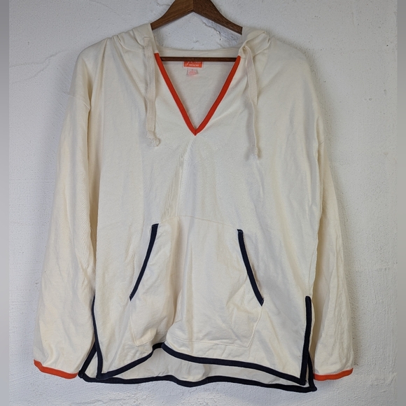 J Crew Weekend Hoodie Womens Small White Mariner Cloth Oversized Tipped V Neck - Picture 1 of 7